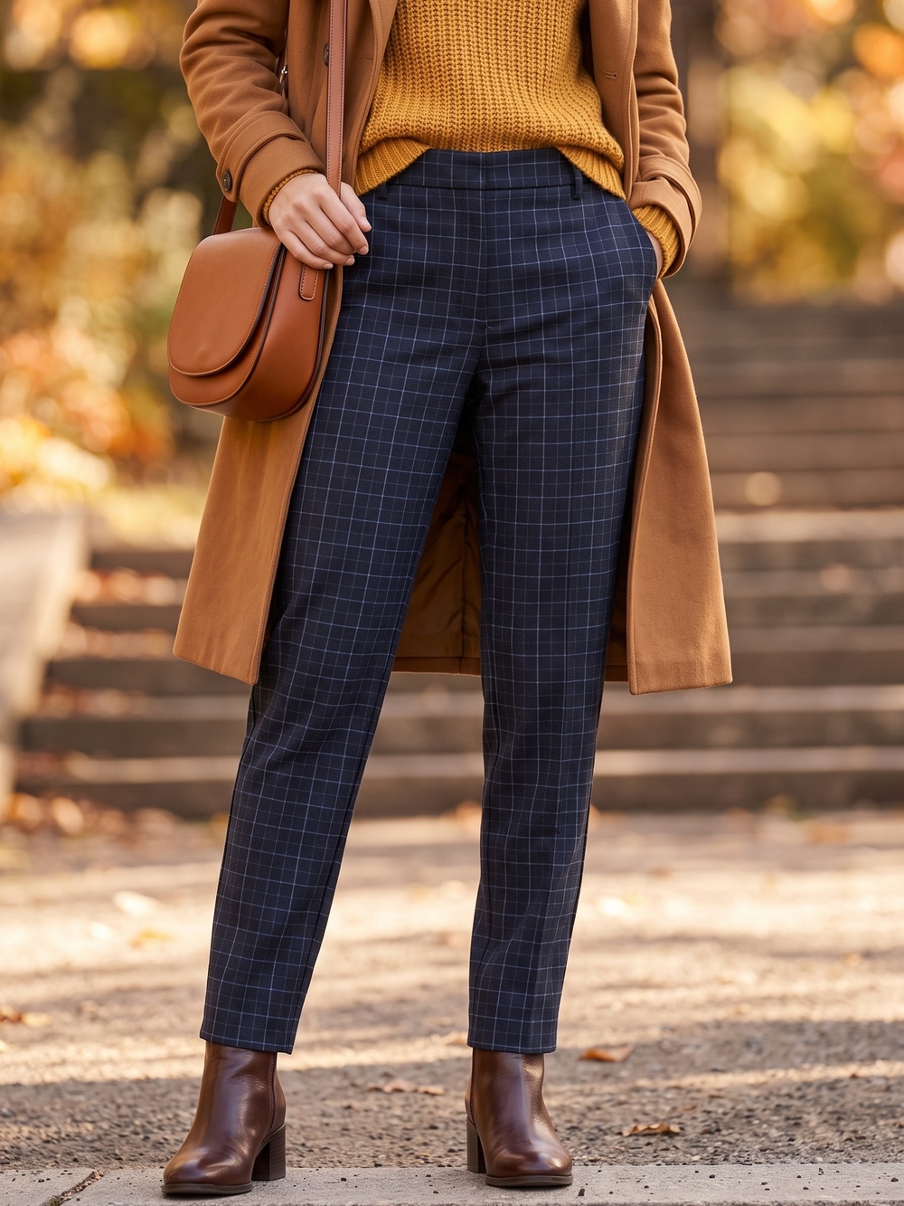 Liverpool Navy Windowpane Plaid Trousers Corpcore Dark Academia Career Pants